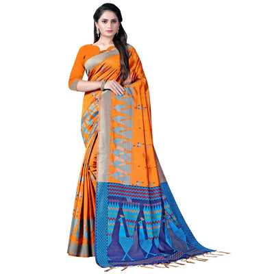 Classy Mustard Yellow Colored Festive Wear Printed Cotton Saree