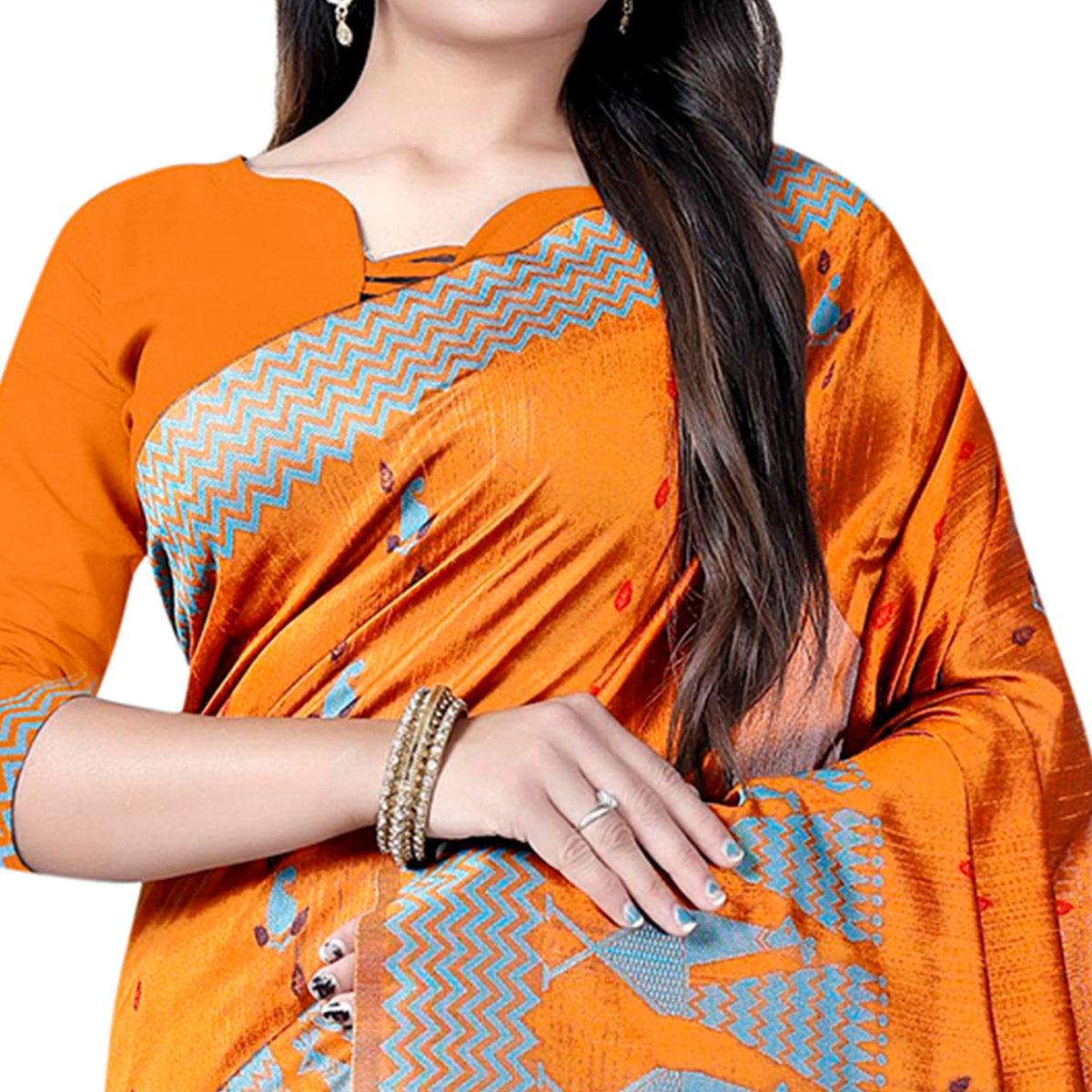 Classy Mustard Yellow Colored Festive Wear Printed Cotton Saree