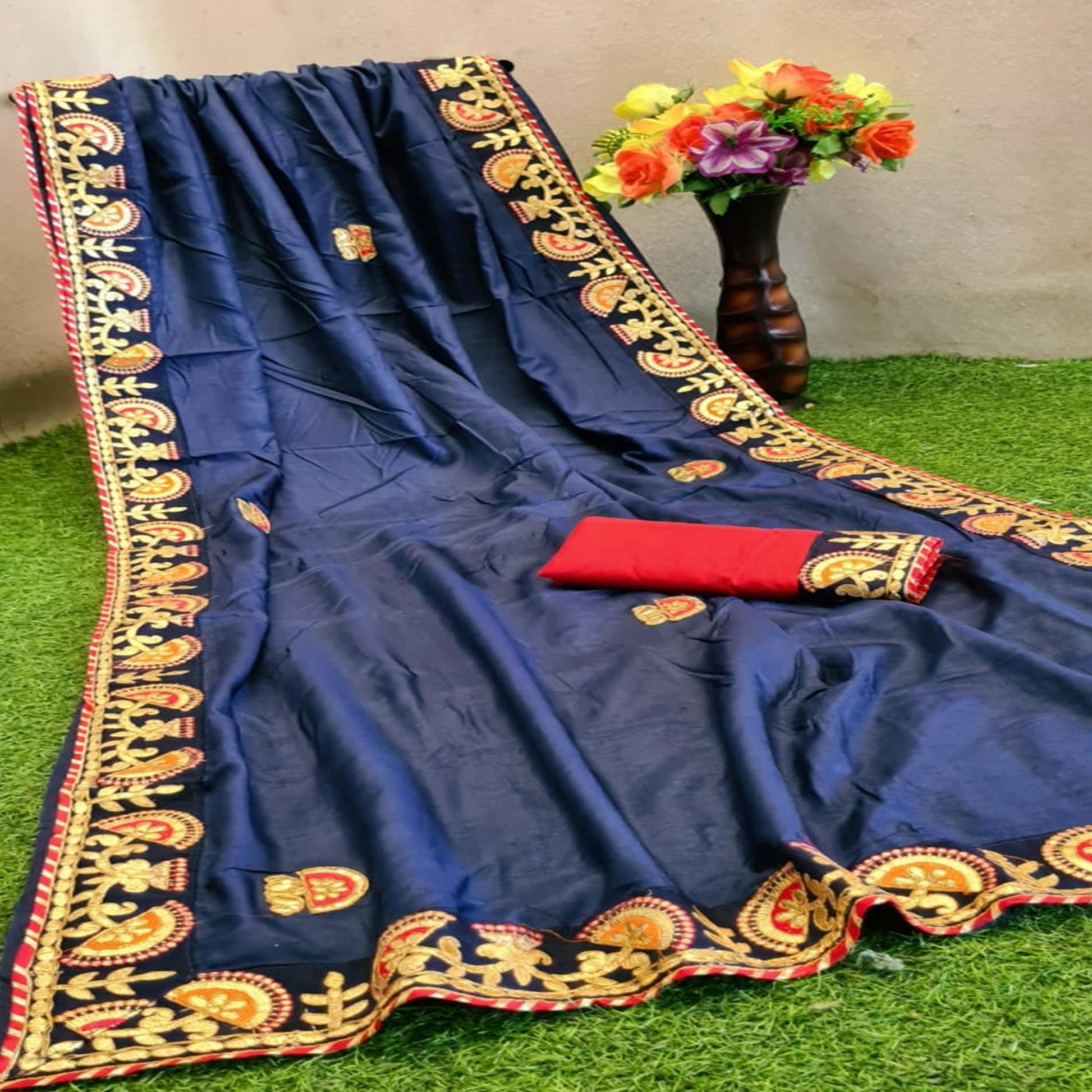 Classy Navy Blue Colored Festive Wear Butta Work Dola Silk Saree