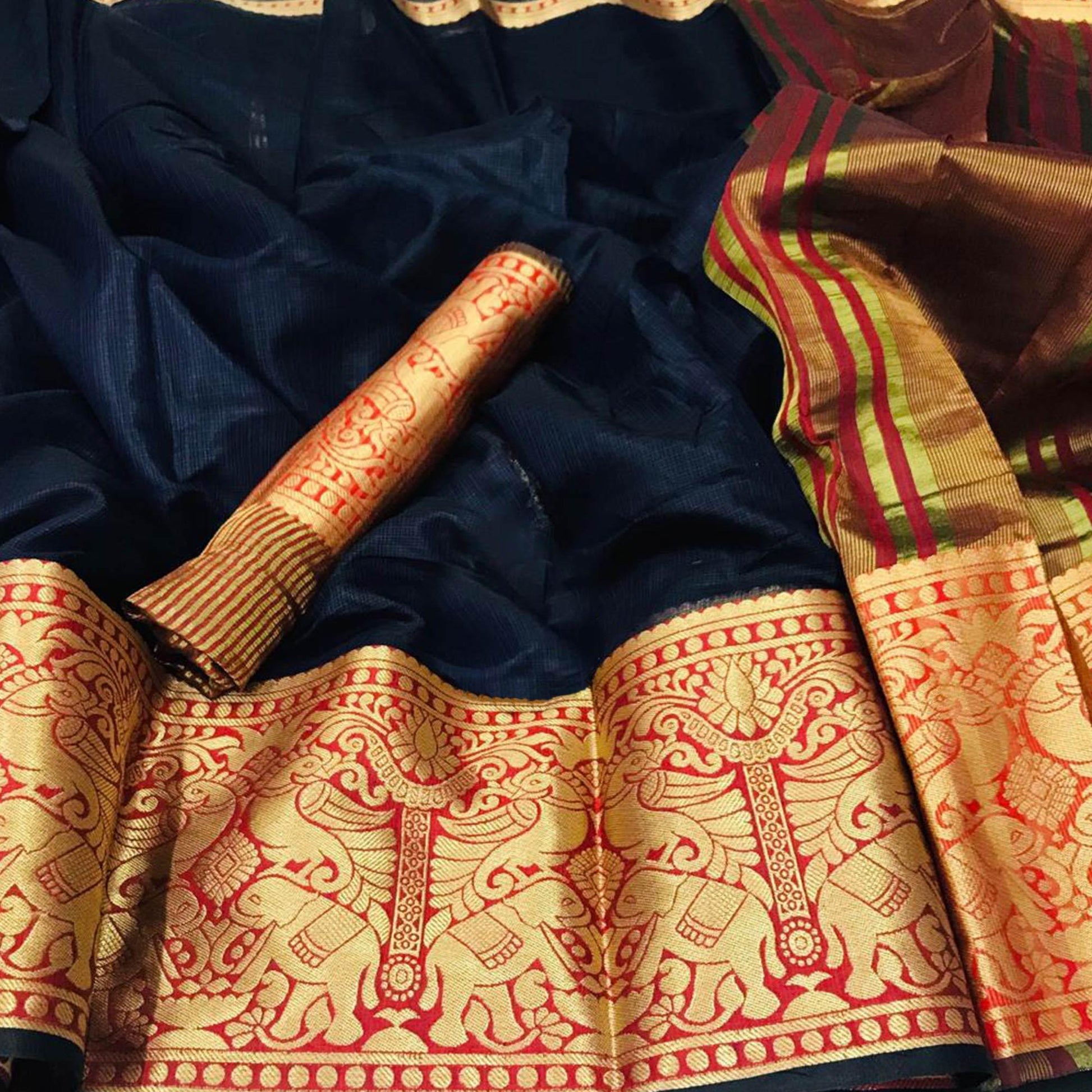 Classy Navy Blue Colored Festive Wear Woven Silk Saree