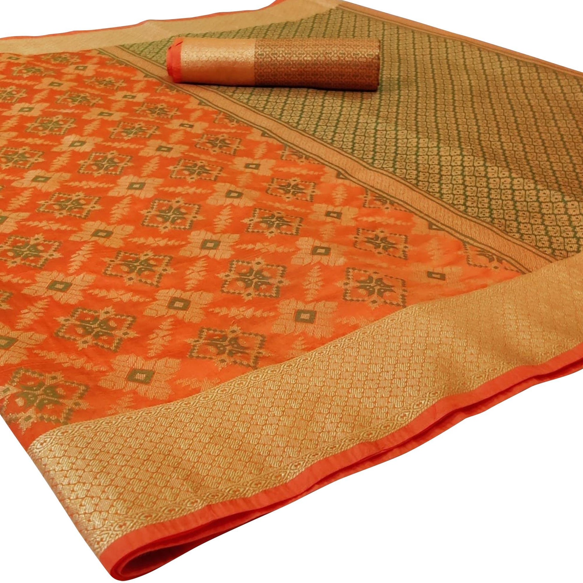 Classy Orange Colored Festive Wear Woven Silk Saree