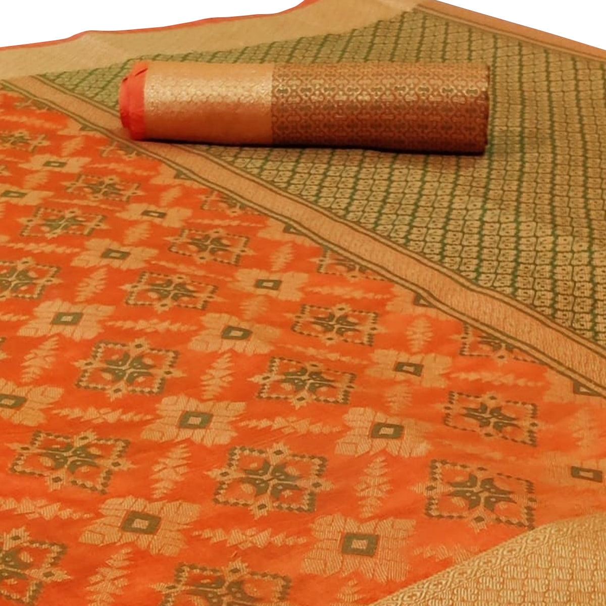 Classy Orange Colored Festive Wear Woven Silk Saree