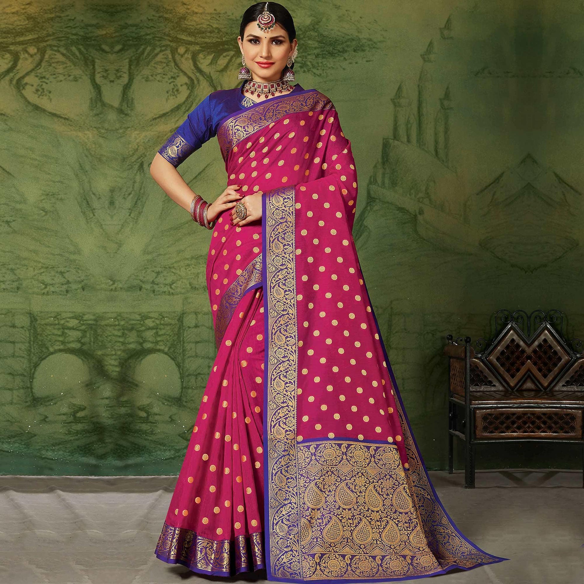 Classy Pink Colored Festive Wear Woven Handloom Silk Saree