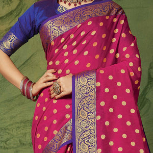 Classy Pink Colored Festive Wear Woven Handloom Silk Saree