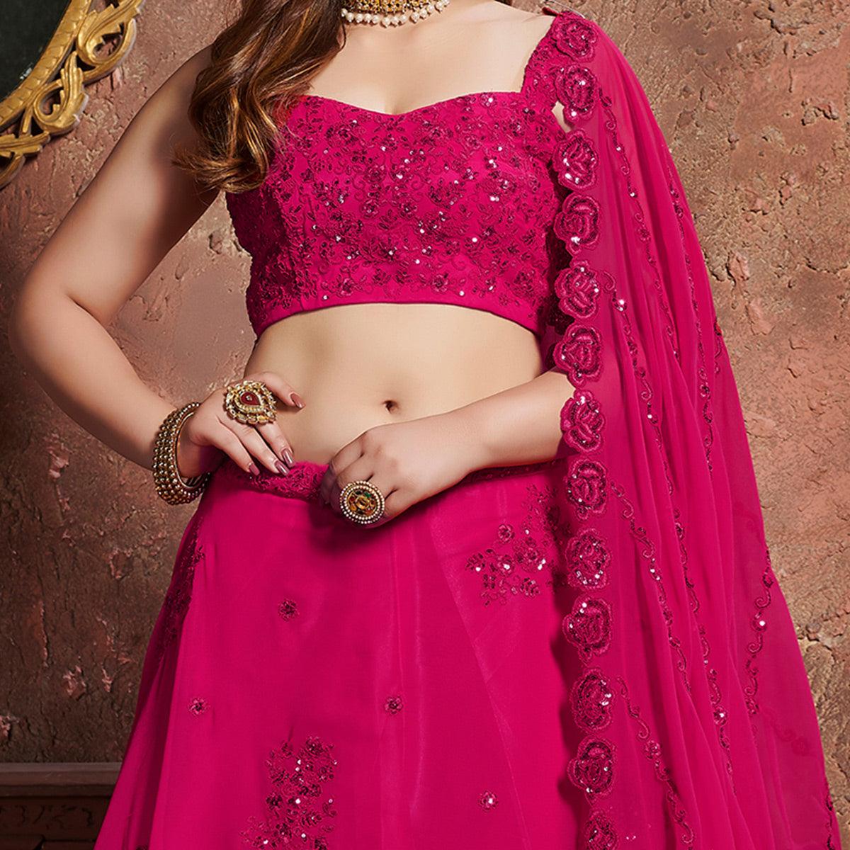 Classy Pink Colored Wedding Wear Embroidered Georgette Lehenga Choli