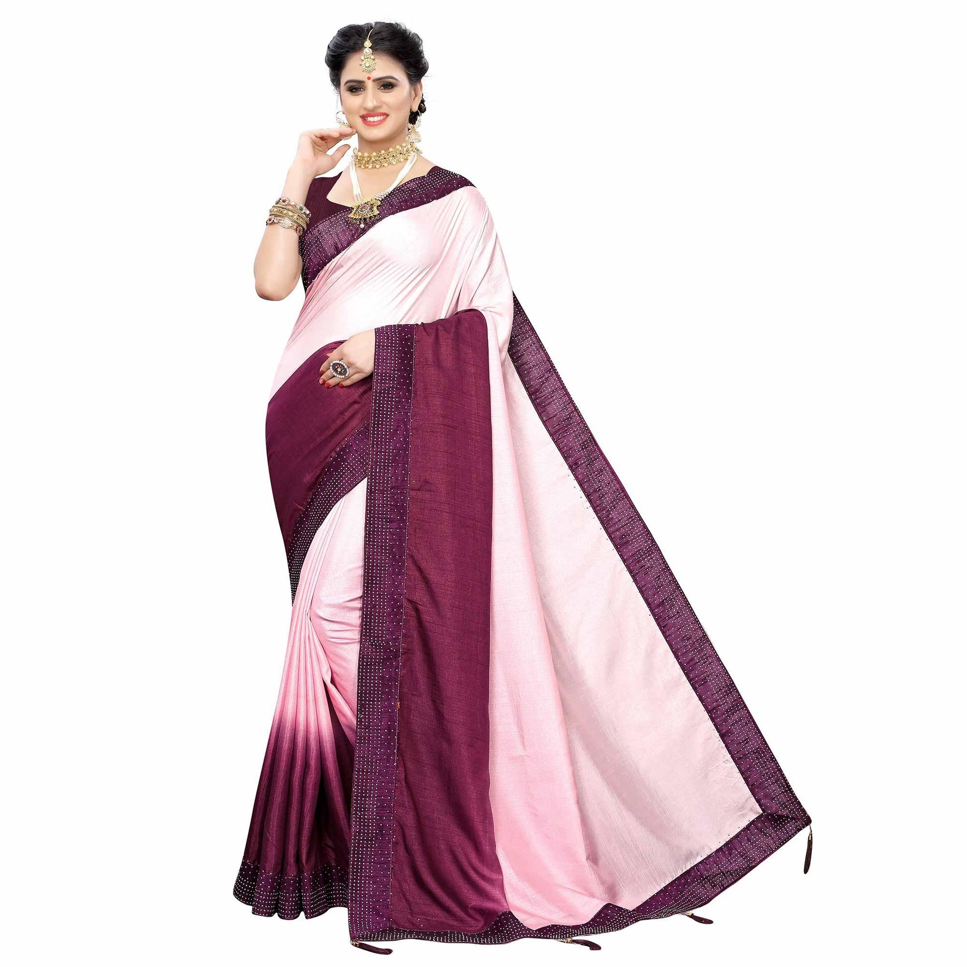 Classy Purple Colored Partywear Stone Work Sana Silk Saree