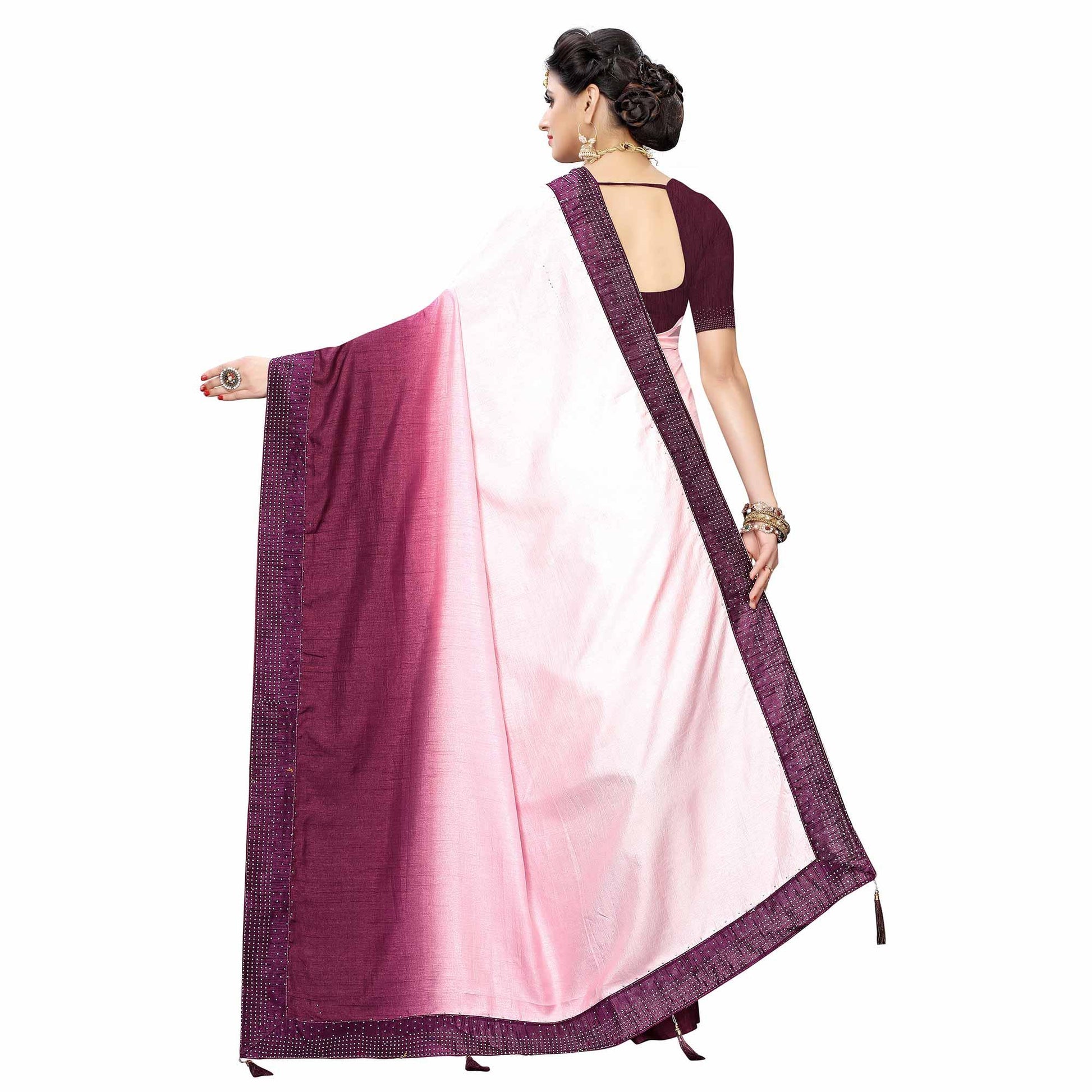 Classy Purple Colored Partywear Stone Work Sana Silk Saree