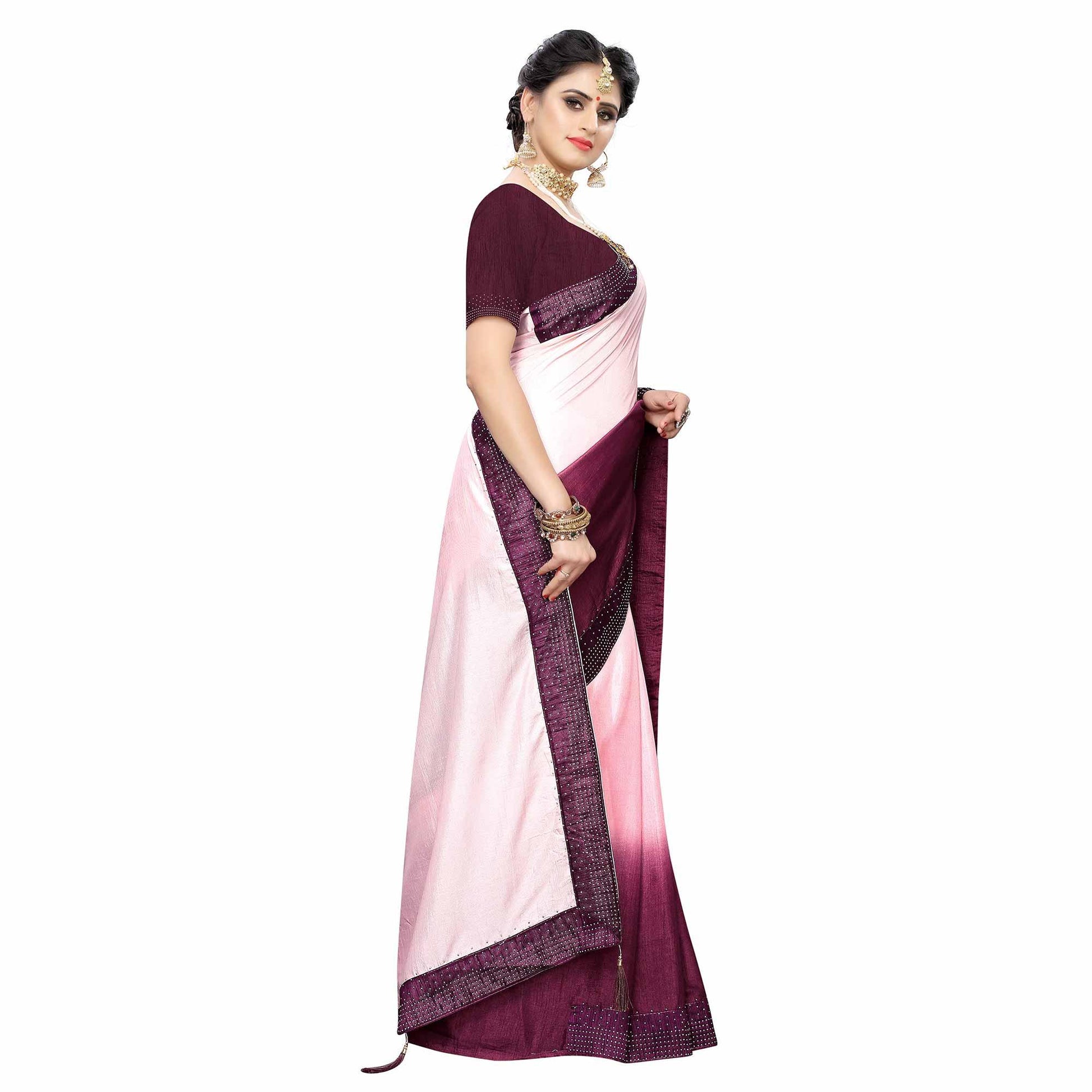 Classy Purple Colored Partywear Stone Work Sana Silk Saree