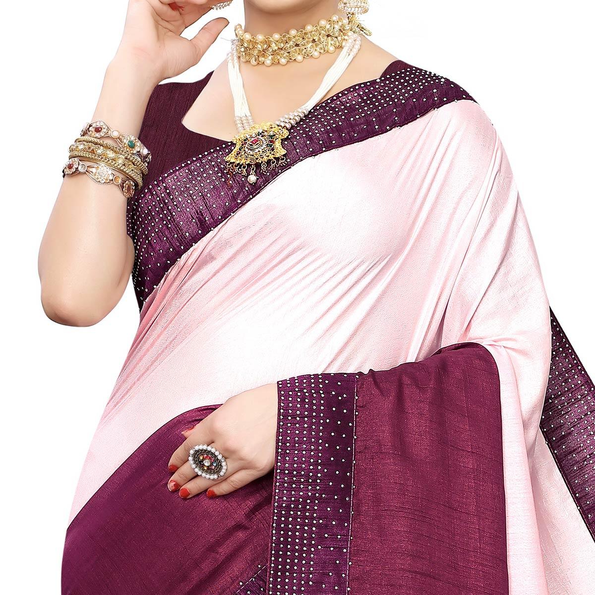 Classy Purple Colored Partywear Stone Work Sana Silk Saree
