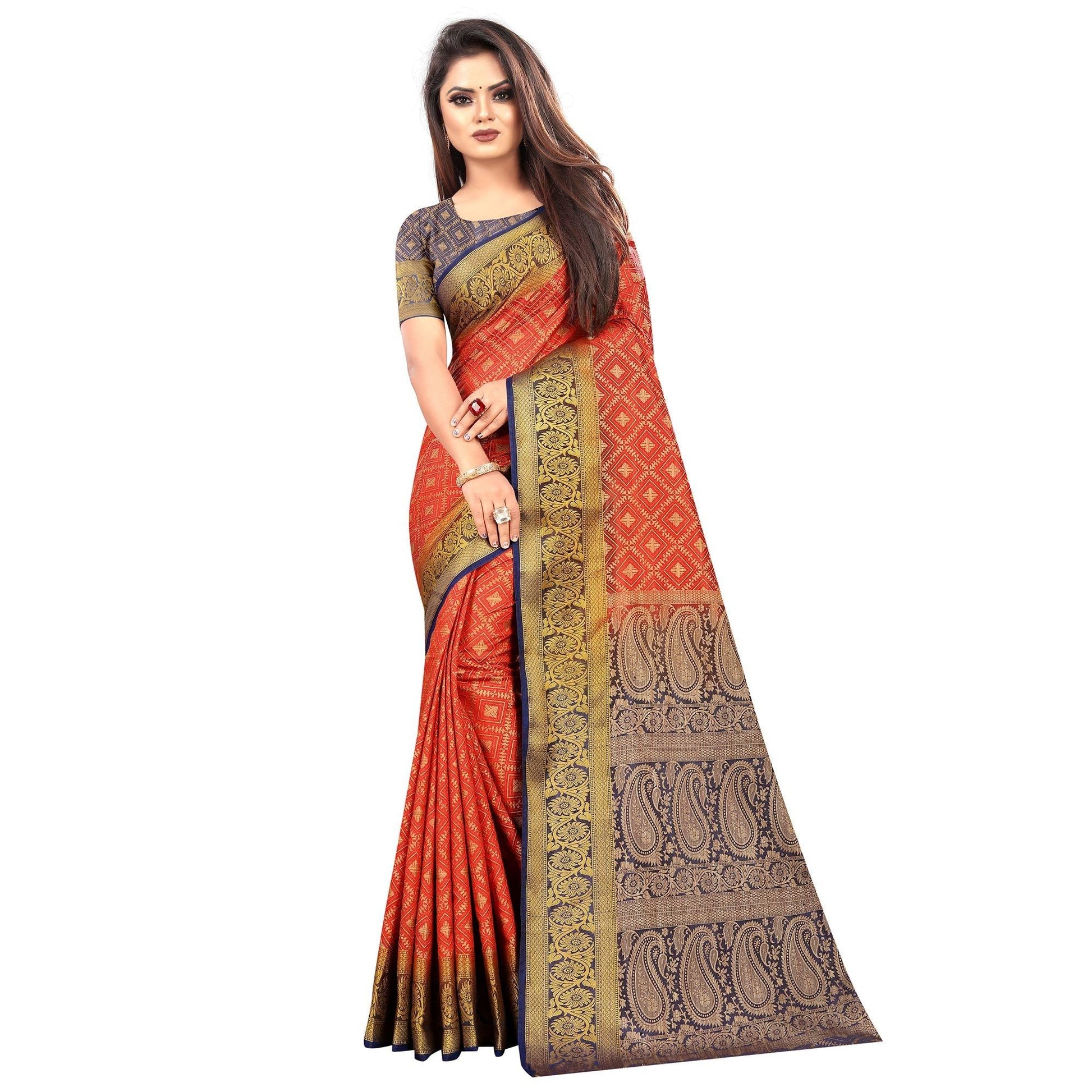 Classy Red Colored Festive Wear Woven Art Silk Saree