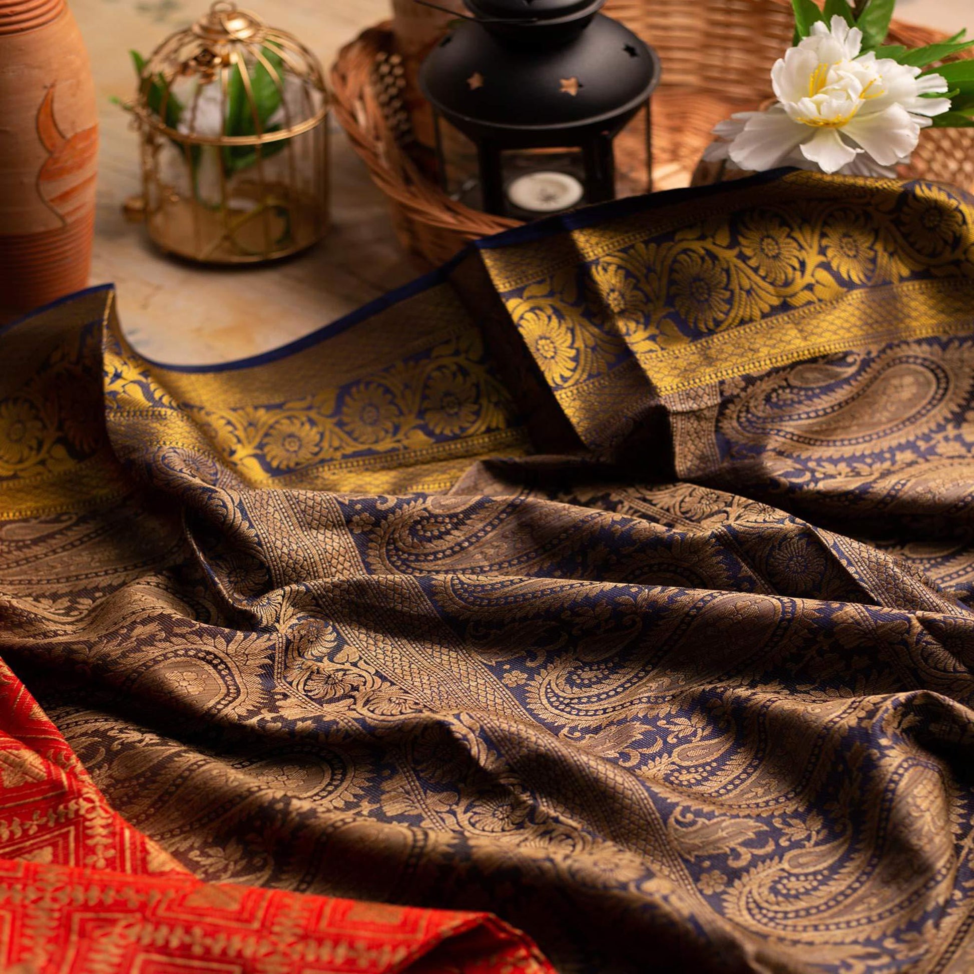 Classy Red Colored Festive Wear Woven Art Silk Saree