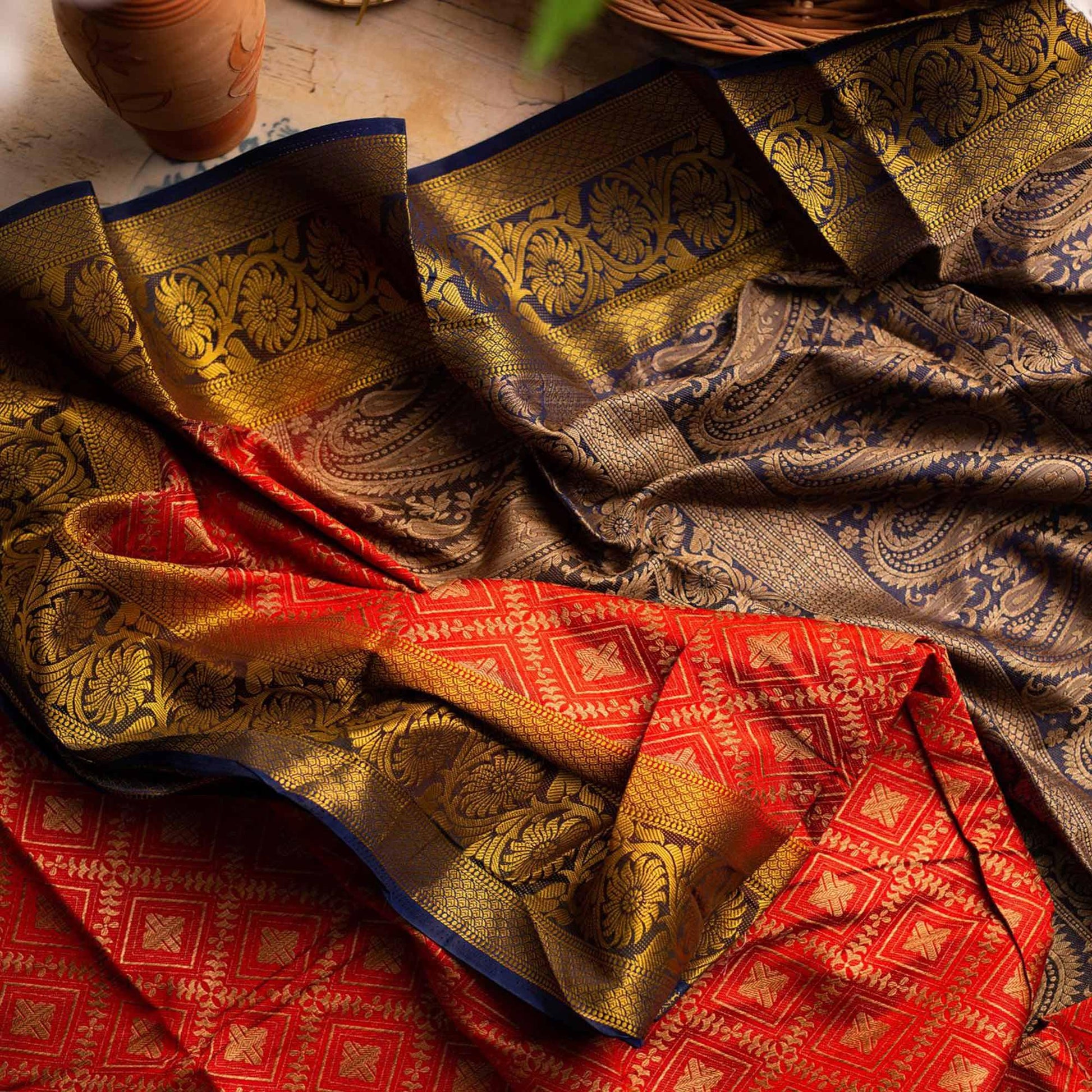 Classy Red Colored Festive Wear Woven Art Silk Saree