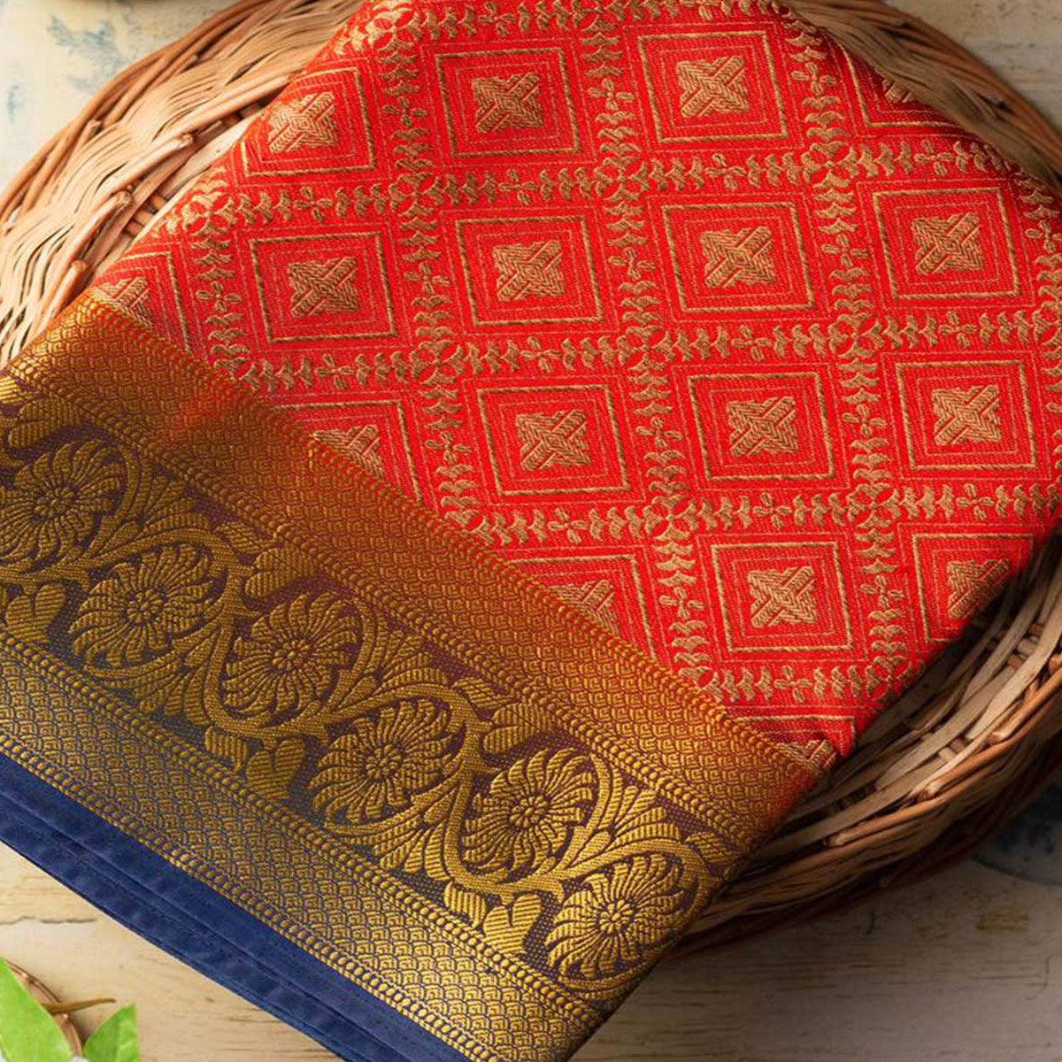 Classy Red Colored Festive Wear Woven Art Silk Saree