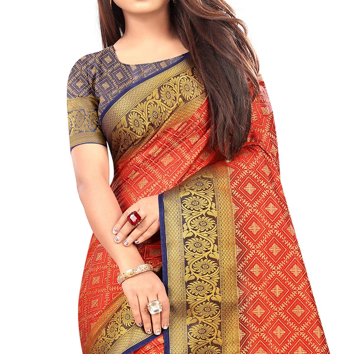 Classy Red Colored Festive Wear Woven Art Silk Saree