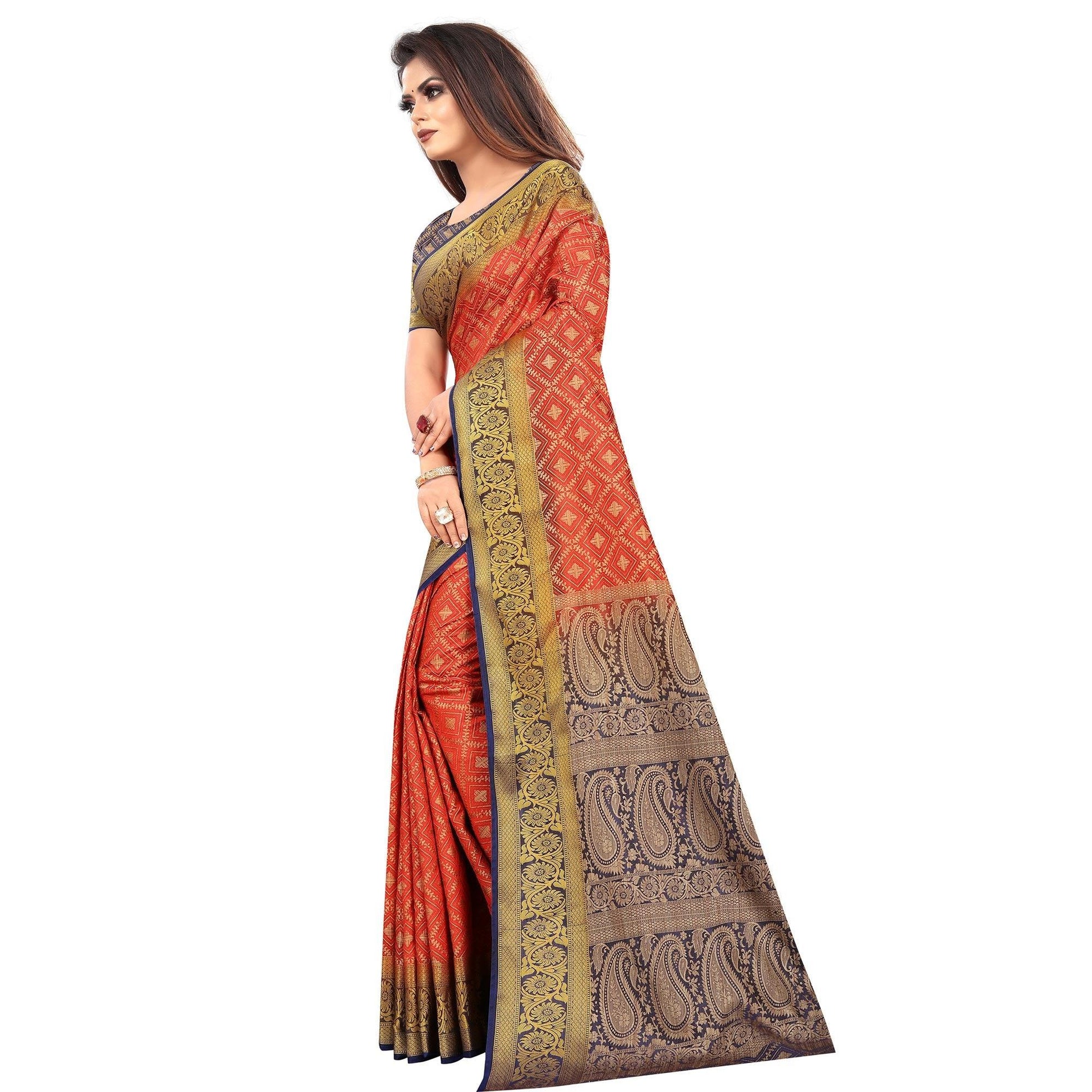 Classy Red Colored Festive Wear Woven Art Silk Saree