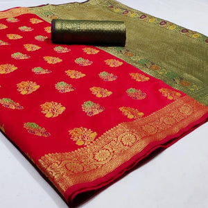 Classy Red Colored Festive Wear Woven Silk Saree
