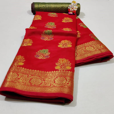 Classy Red Colored Festive Wear Woven Silk Saree