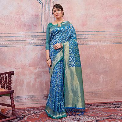 Classy Turquoise Blue Colored Festive Wear Silk Saree