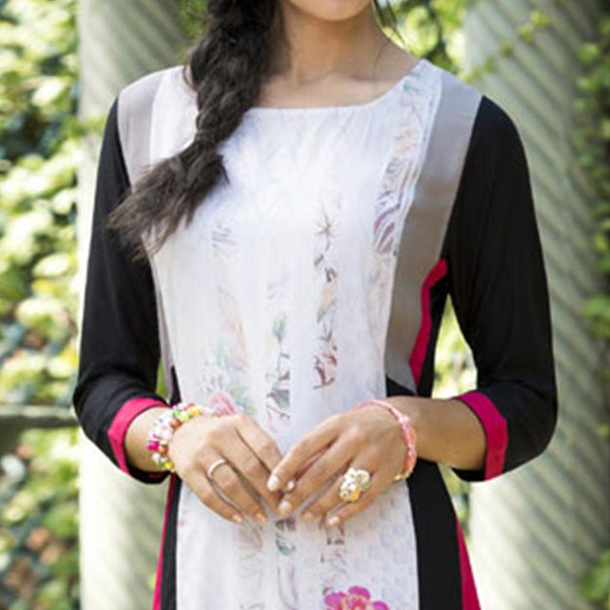 Classy White Colored Casual Printed Rayon Kurti