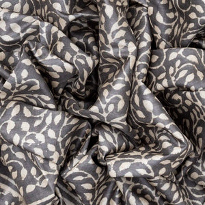 Grey Handloom Tussar Silk Saree With Printed Vine Motifs-Grey