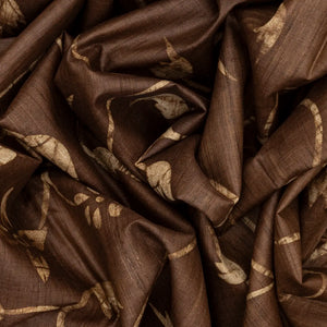 Dark Olive Handloom Tussar Silk Saree With Printed Vine Motifs-Dark Olive