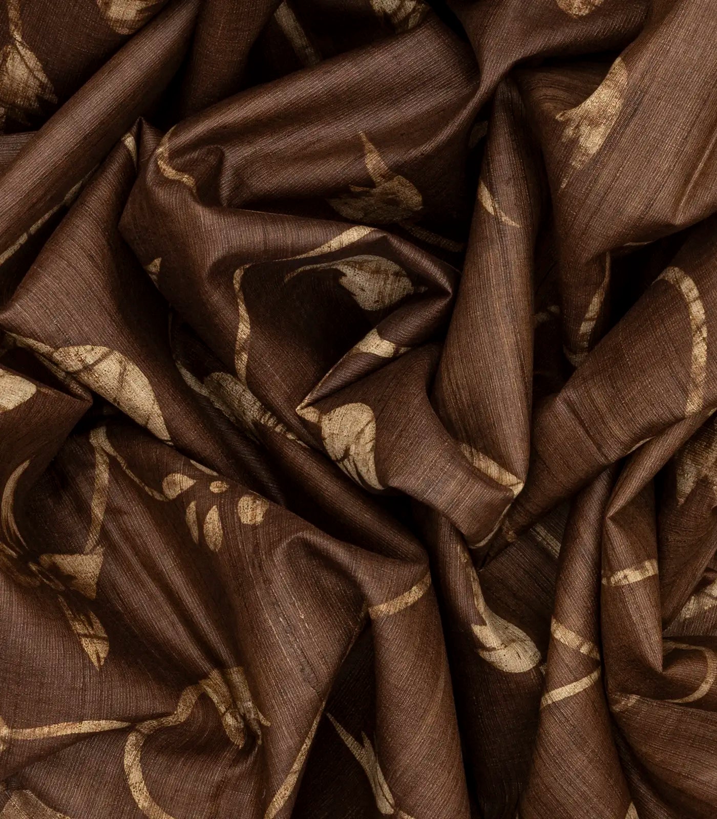 Dark Olive Handloom Tussar Silk Saree With Printed Vine Motifs-Dark Olive