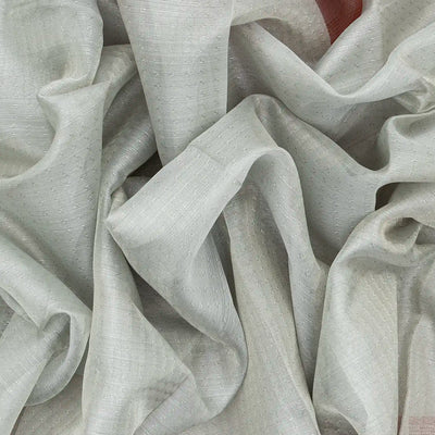 Grey Blended Tussar Tissue Saree With Red Border-Grey