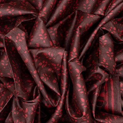 Dark Grey Handloom Tussar Silk Saree With Printed Floral Motifs-Dark Grey