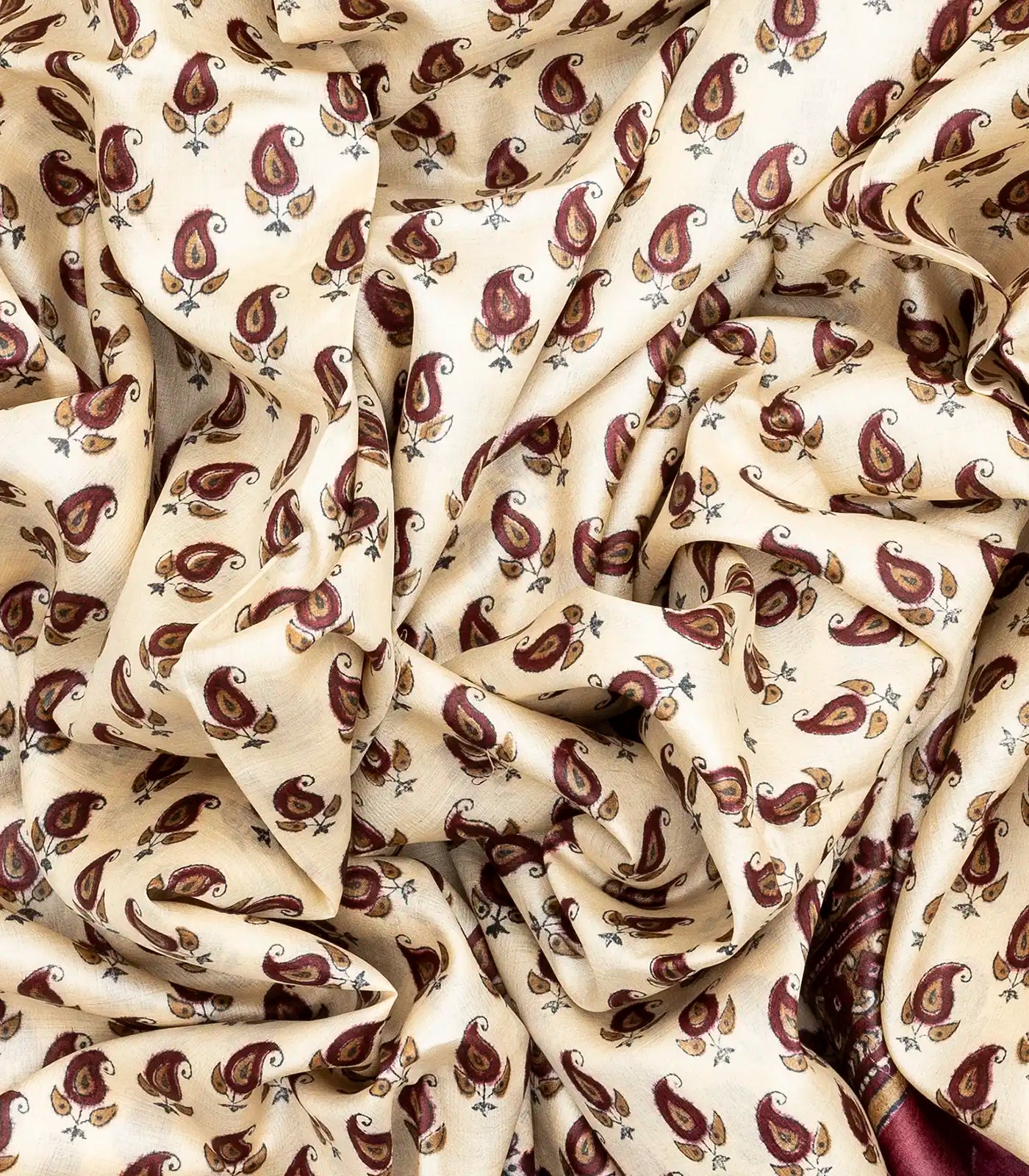 Cream Handloom Tussar Silk Saree With Printed Mango Motifs-Cream