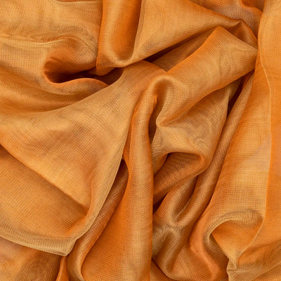 Orange Blended Tussar Tissue Saree With Zari Border-Orange