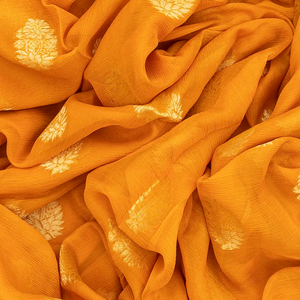 Mango Yellow Mysore Chiffon Silk Saree With Floral Motifs-Mango Yellow