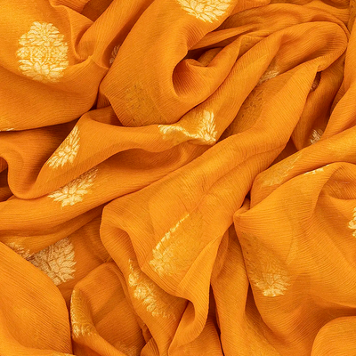 Mango Yellow Mysore Chiffon Silk Saree With Floral Motifs-Mango Yellow