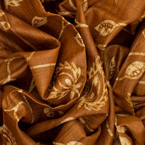 Oil Mustard Handloom Tussar Silk Saree With Printed Vine Motifs-OIL MUSTARD