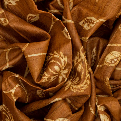 Oil Mustard Handloom Tussar Silk Saree With Printed Vine Motifs-OIL MUSTARD