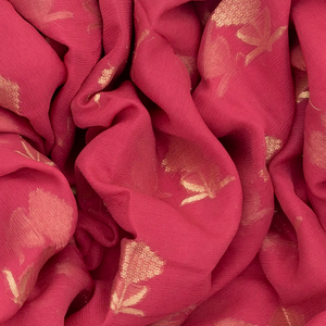 Peach Woven Mysore Chiffon Silk Saree With Floral Motifs-Peach