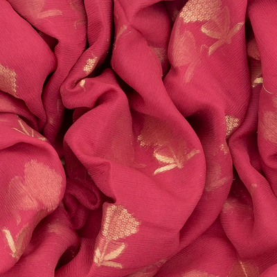 Peach Woven Mysore Chiffon Silk Saree With Floral Motifs-Peach