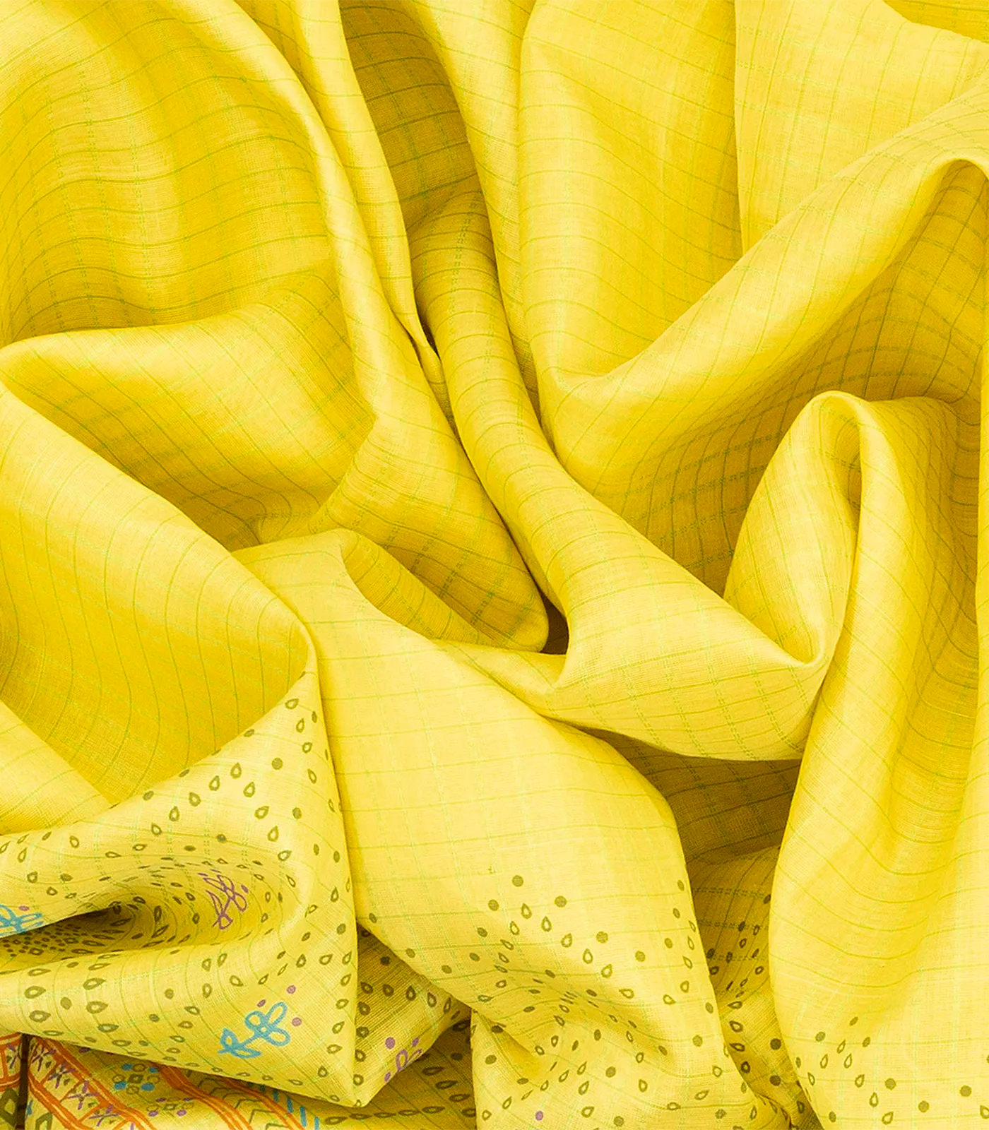 Yellow Handloom Chirala Silk Cotton Saree With Green Border-Yellow