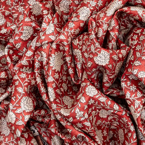 Peach Handloom Tussar Silk Saree With Printed Floral Vine Motifs-Peach