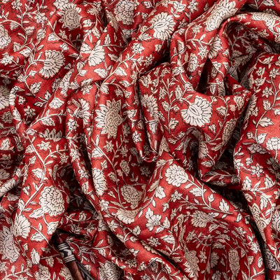 Peach Handloom Tussar Silk Saree With Printed Floral Vine Motifs-Peach