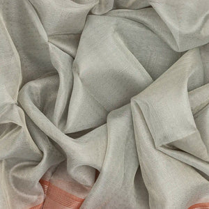 Grey Blended Tussar Tissue Saree With Peach Border-Grey