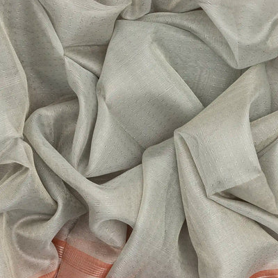 Grey Blended Tussar Tissue Saree With Peach Border-Grey