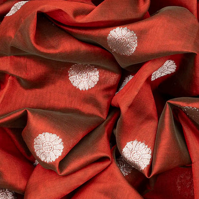Rust Handloom Chirala Silk Cotton With Pink Border-Rust