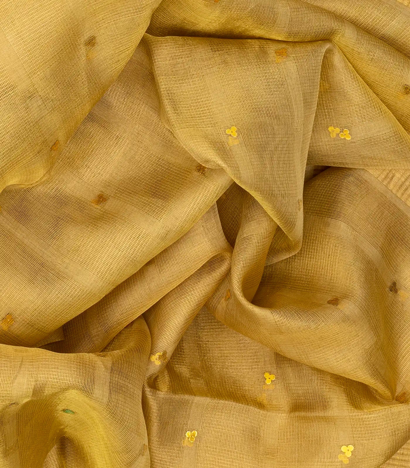 Gold Blended Tussar Tissue Saree With Buttas-Gold