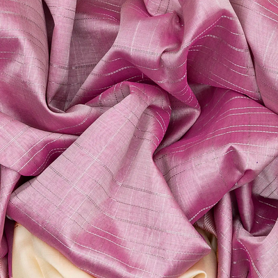 Dusty Pink Handloom Chirala Silk Cotton Saree With Beige Border-Dusty Pink