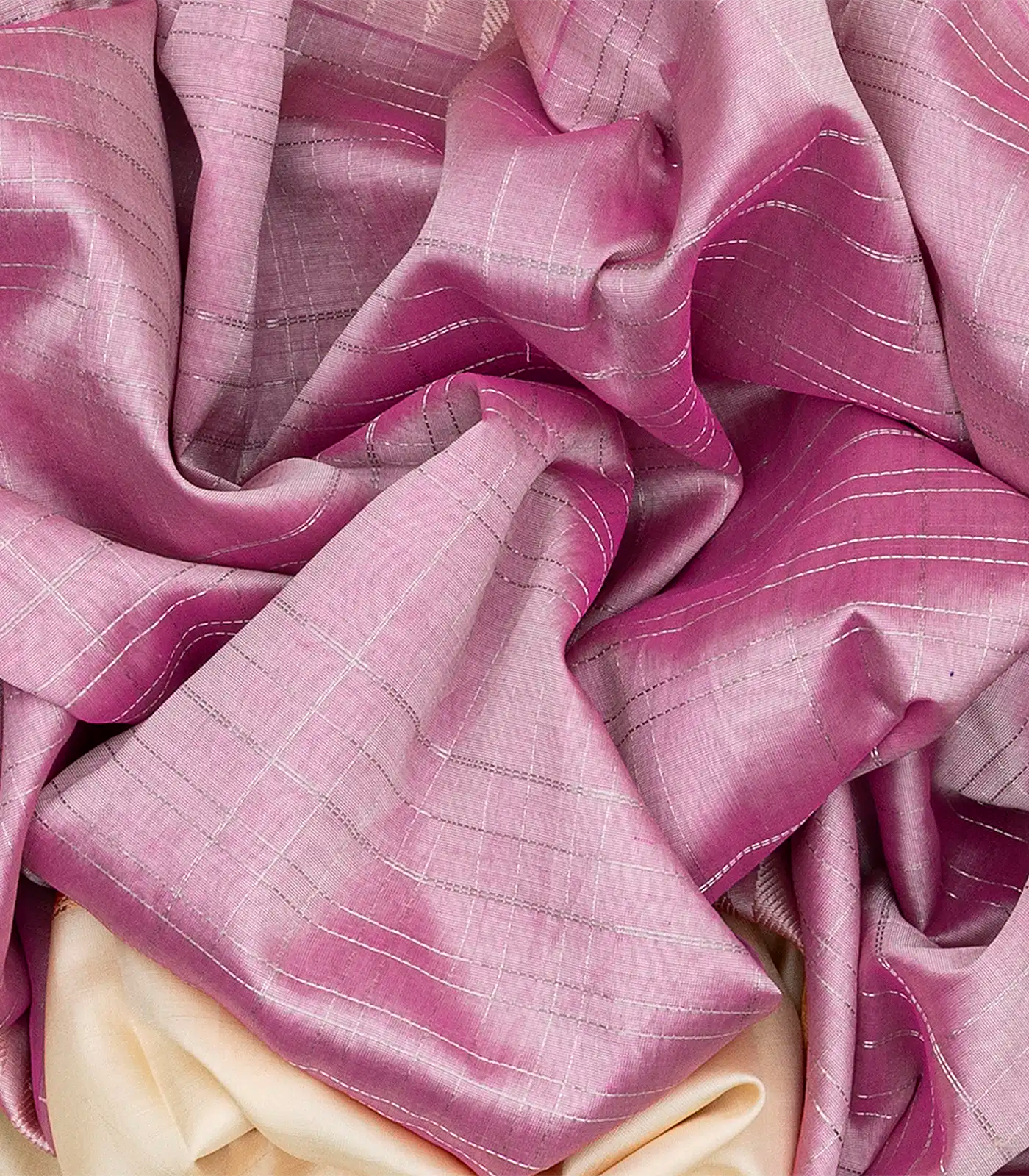 Dusty Pink Handloom Chirala Silk Cotton Saree With Beige Border-Dusty Pink