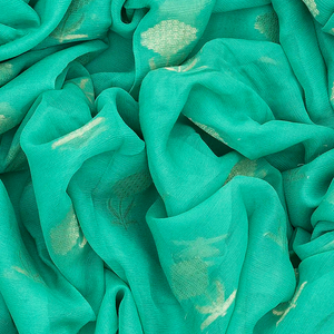 Aquamarine Woven Mysore Chiffon Silk Saree With Floral Motifs-Aquamarine