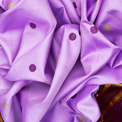 Lavender Handloom Kanchipuram Korvai Silk Saree With Maroon Border-Lavander