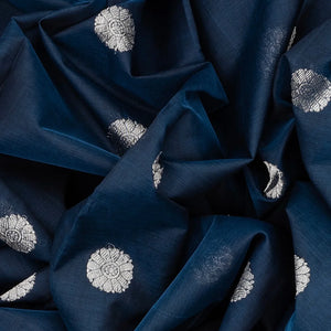 Navy Blue Handloom Chirala Silk Cotton Saree  With Kamalam Motifs-Navy Blue