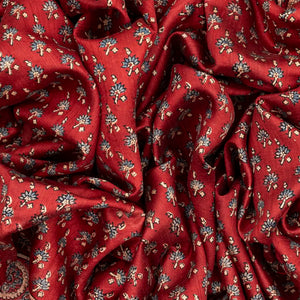 Crimson Handloom Tussar Silk Saree With Printed Floral Motifs-Crimson