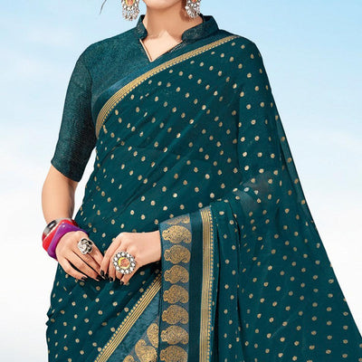 Cobalt Blue Festive Wear Woven Georgette Saree